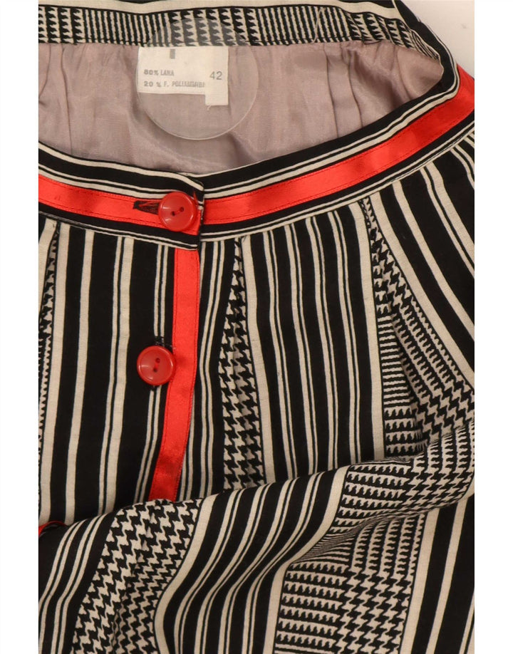 Saia evasê feminina vintage IT 42 médio W25 lã houndstooth preta