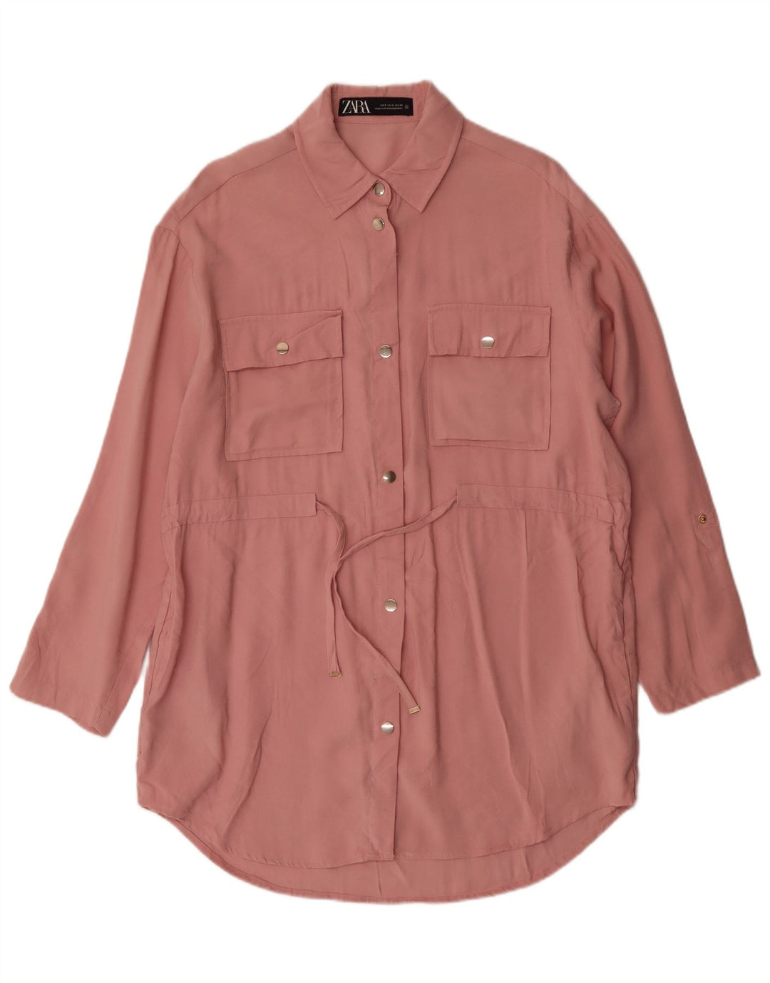 Zara vestido camisa oversized feminino Reino Unido 10 pequeno viscose rosa