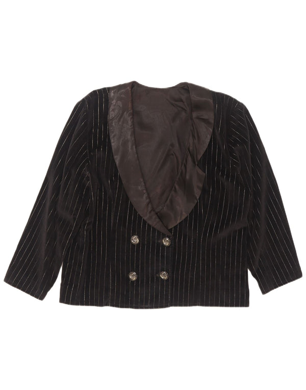Jaqueta blazer feminina vintage com peito duplo Reino Unido 18 XL risca de giz preta
