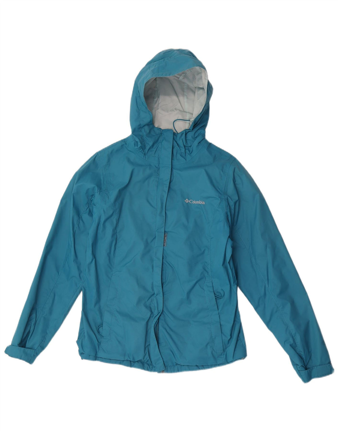 Jaqueta de chuva grande com capuz Columbia feminina UK 10 pequena azul nylon