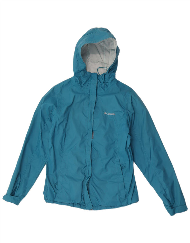 Jaqueta de chuva grande com capuz Columbia feminina UK 10 pequena azul nylon