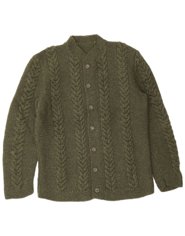 Suéter cardigã masculino vintage médio cáqui