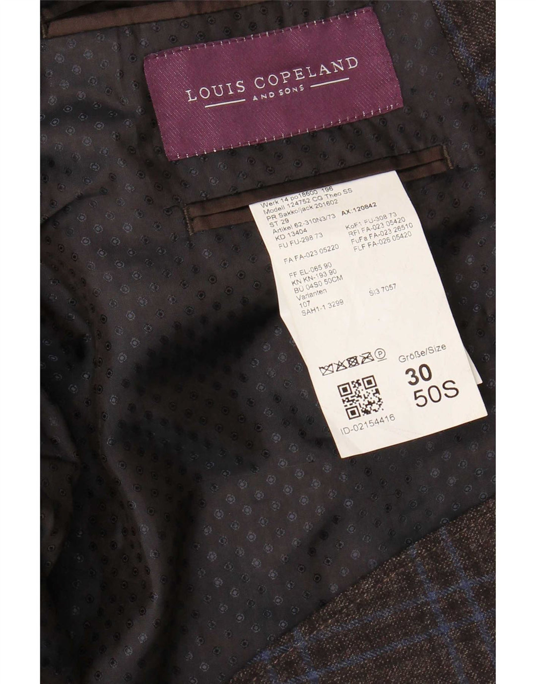 Jaqueta blazer masculina Louis Copeland com 2 botões UE 50 grande xadrez marrom
