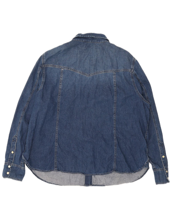 Camisa jeans feminina Marks & Spencer Per Una Reino Unido 22 3XL algodão azul