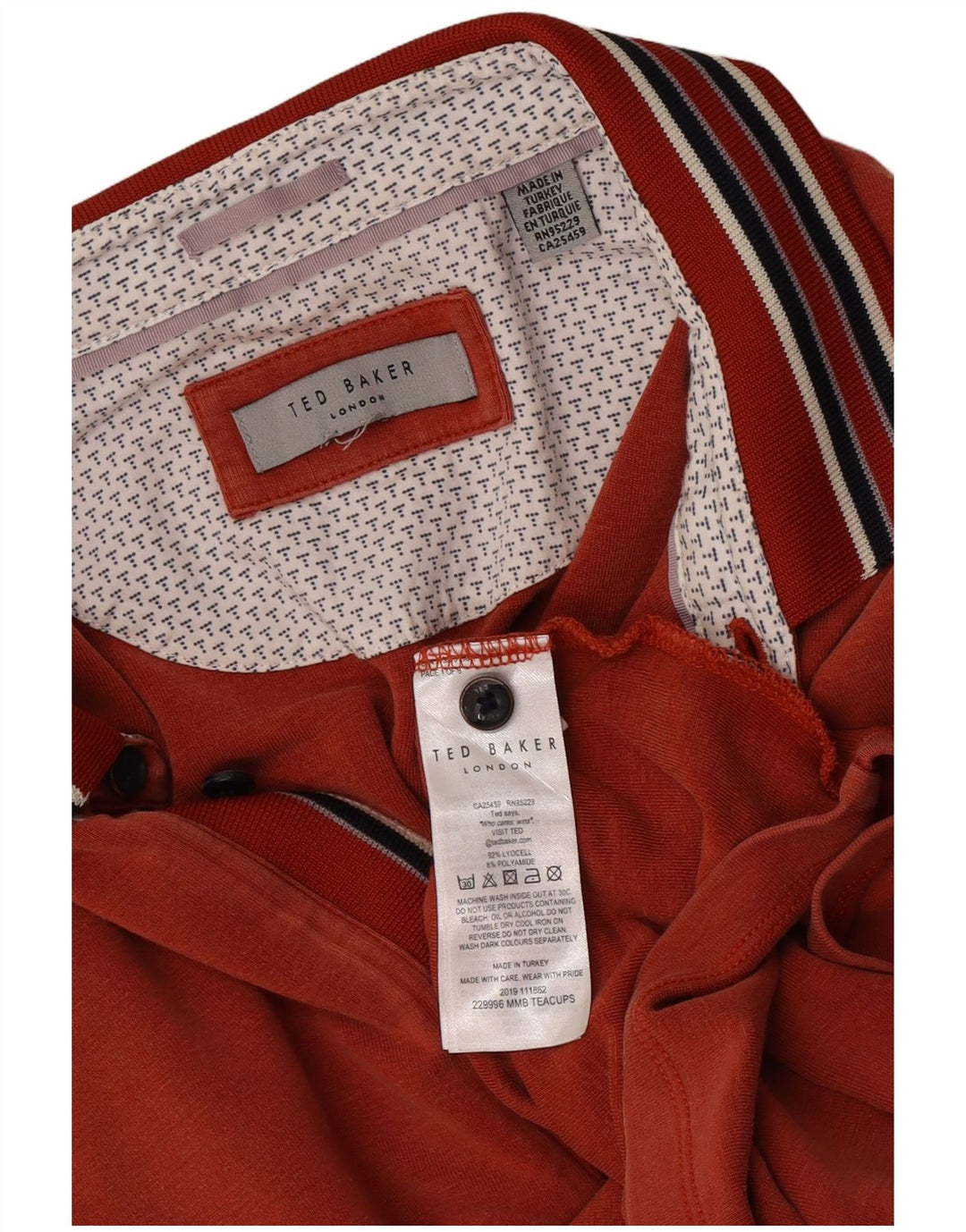 Camisa polo masculina Ted Baker XL laranja listrada Lyocell
