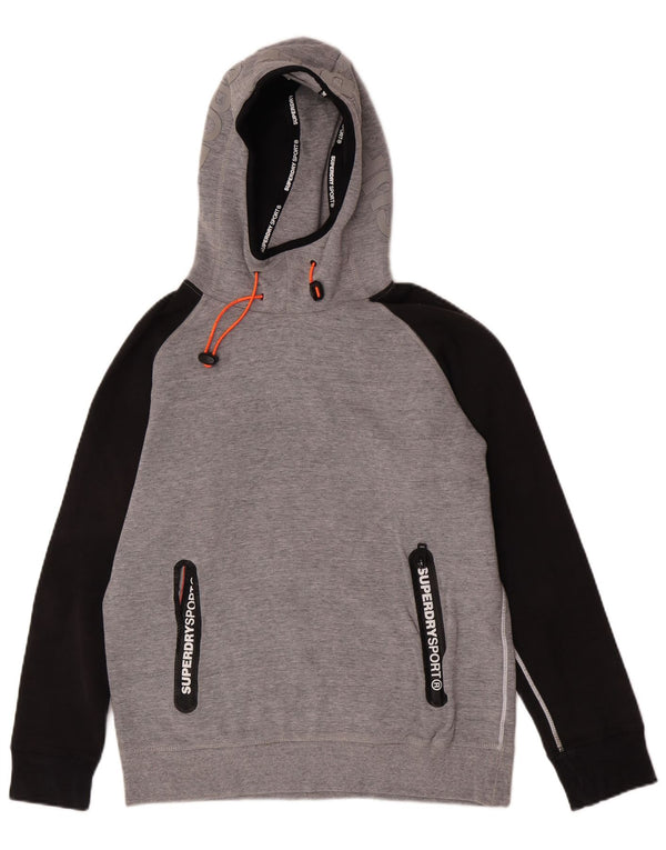 Superdry feminino gráfico moletom com capuz UK 18 XL cinza colorblock algodão