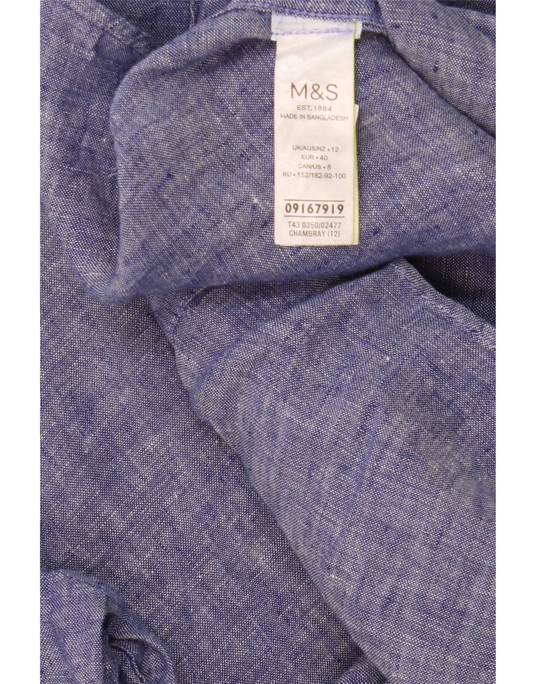 Camisa feminina Marks & Spencer Reino Unido 12 linho azul médio