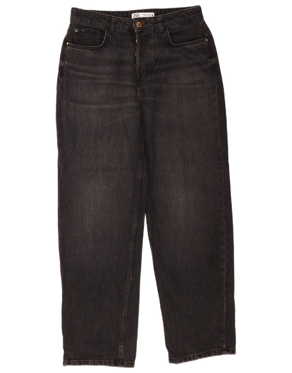 Zara Calça jeans feminina cintura alta solta EU 36 XS W26 L29 algodão preto
