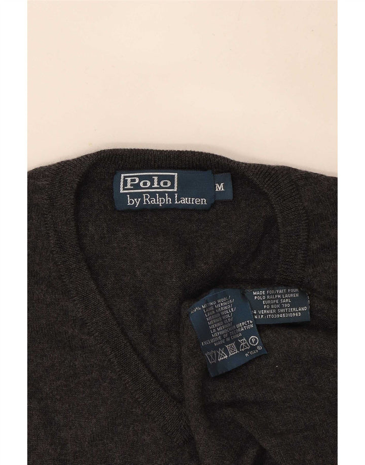 Suéter masculino Polo Ralph Lauren com decote em V de lã cinza médio