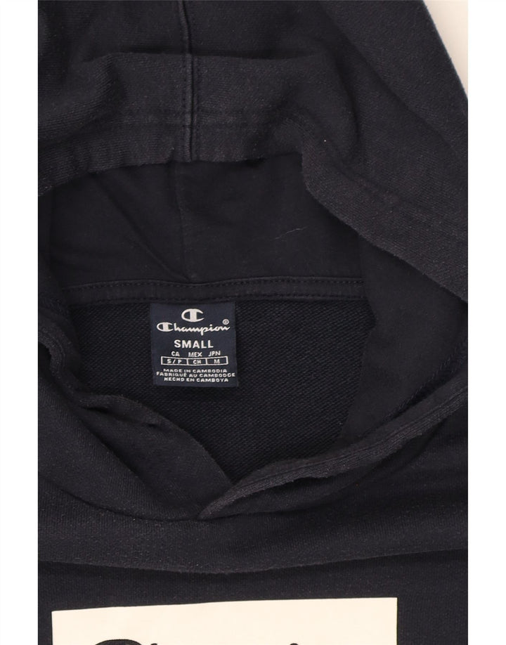 CHAMPION Mens Loose Fit Graphic Hoodie Jumper Small Navy Blue Cotton Vintage Champion and Second-Hand Champion from Messina Hembry 