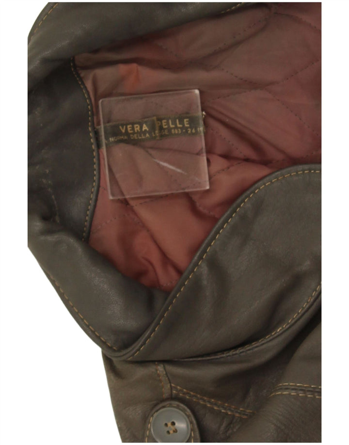 Jaqueta de couro militar masculina vintage Reino Unido 38 couro cáqui médio