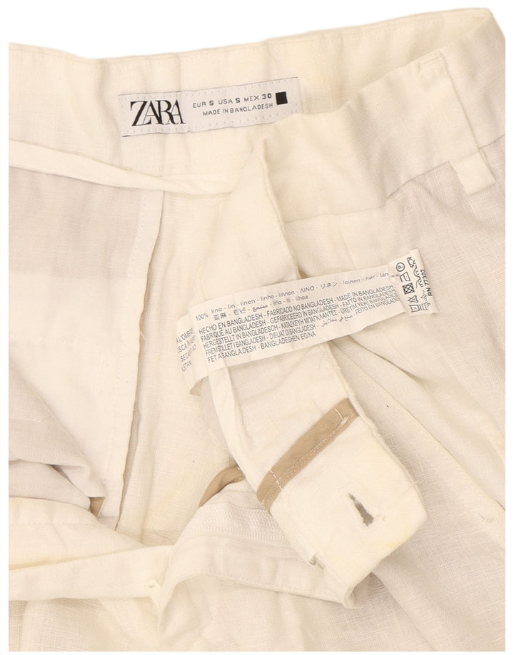 Zara Womens Chino Shorts Pequeno W30 Linho Branco