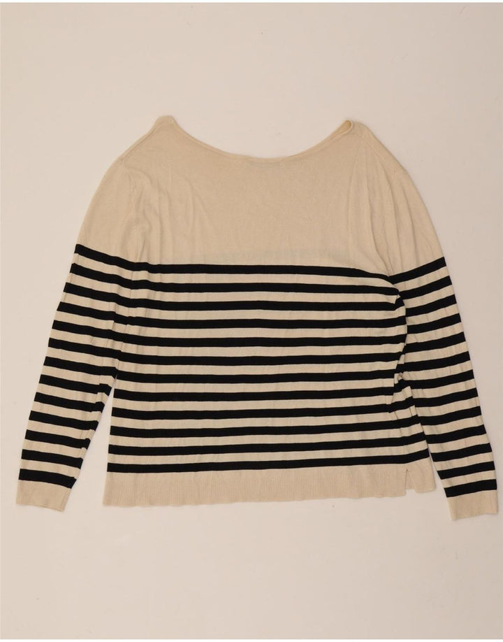 ZARA Womens Boat Neck Jumper Sweater UK 16 Large Off White Striped Vintage Zara and Second-Hand Zara from Messina Hembry 