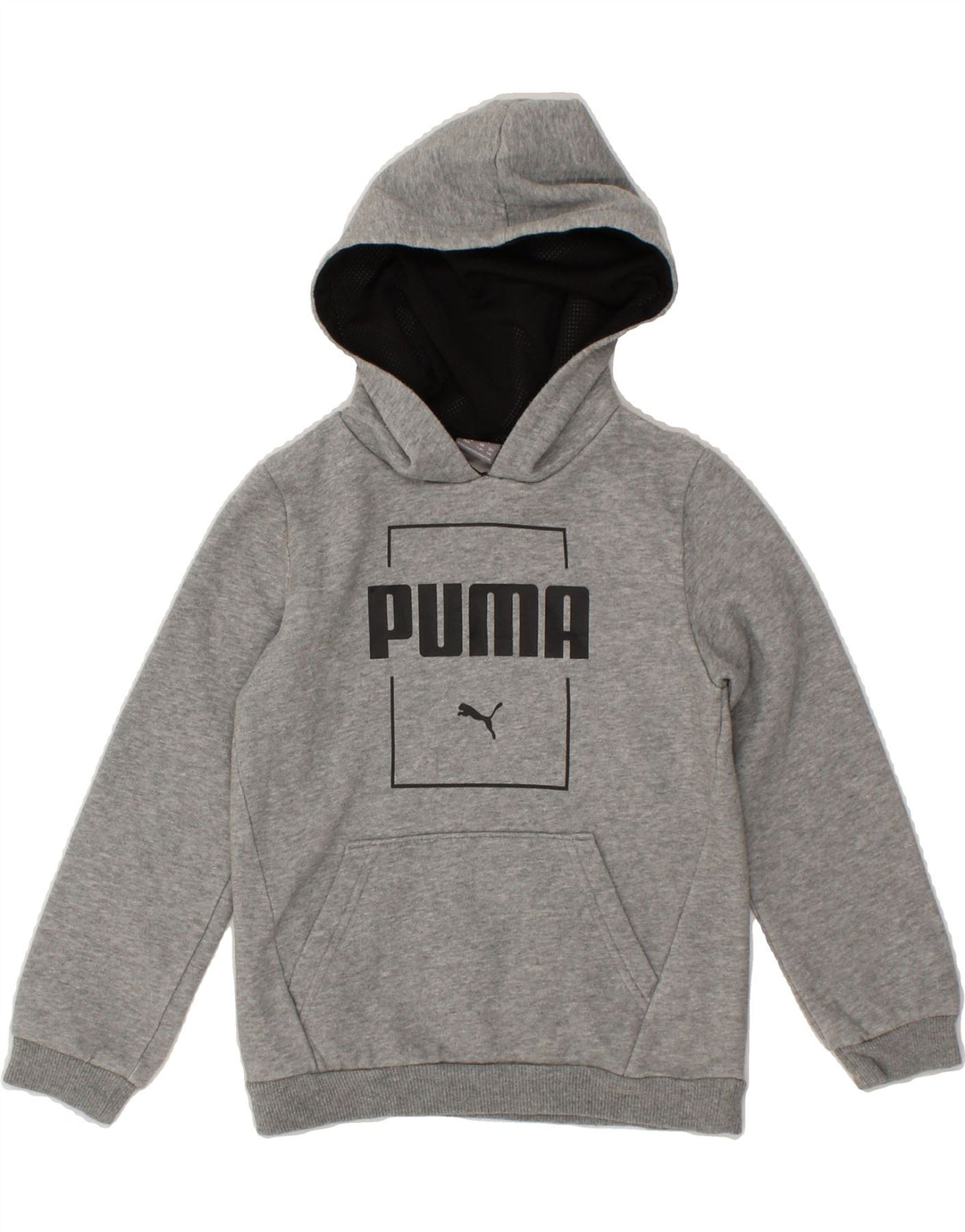 PUMA Boys Graphic Hoodie Jumper 7-8 Years Grey Cotton Vintage Puma and Second-Hand Puma from Messina Hembry 