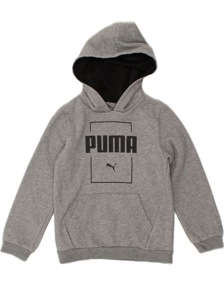 PUMA Boys Graphic Hoodie Jumper 7-8 Years Grey Cotton Vintage Puma and Second-Hand Puma from Messina Hembry 