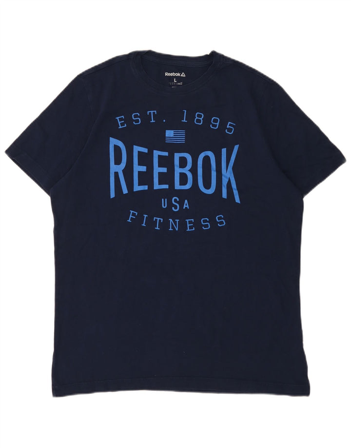 Camiseta gráfica masculina Reebok Top grande algodão azul marinho