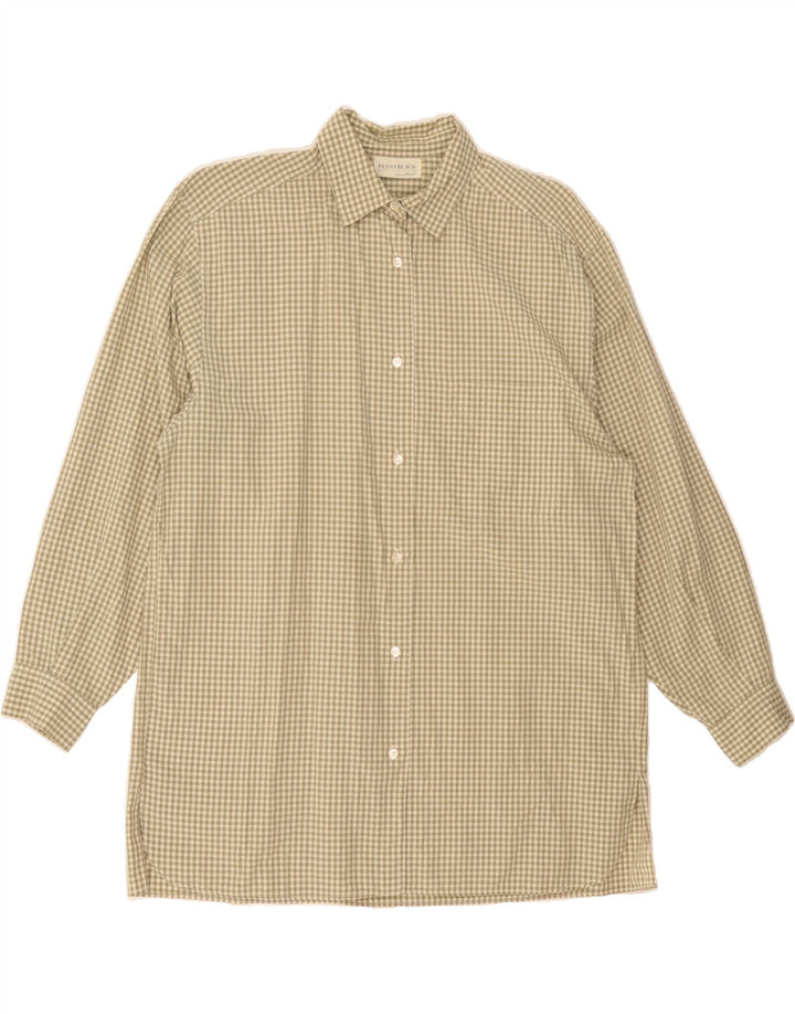 PENNY BLACK Womens Longline Shirt IT 44 Medium Khaki Check Cotton Vintage Penny Black and Second-Hand Penny Black from Messina Hembry 