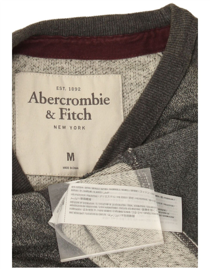 ABERCROMBIE & FITCH moletom masculino jumper cinza médio algodão colorblock
