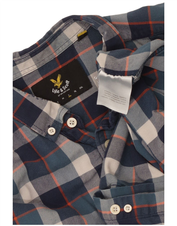 Camisa masculina Lyle & Scott grande algodão xadrez azul marinho