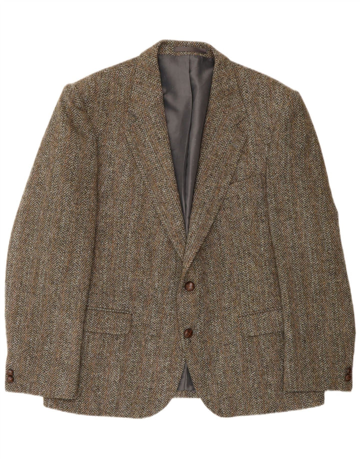 Jaqueta blazer masculina de 2 botões HARRIS TWEED Reino Unido 46 3XL lã espinha de peixe verde