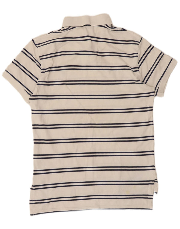 Polo Ralph Lauren Mens Custom Fit Camisa Polo Pequena Listrada Branca de Algodão
