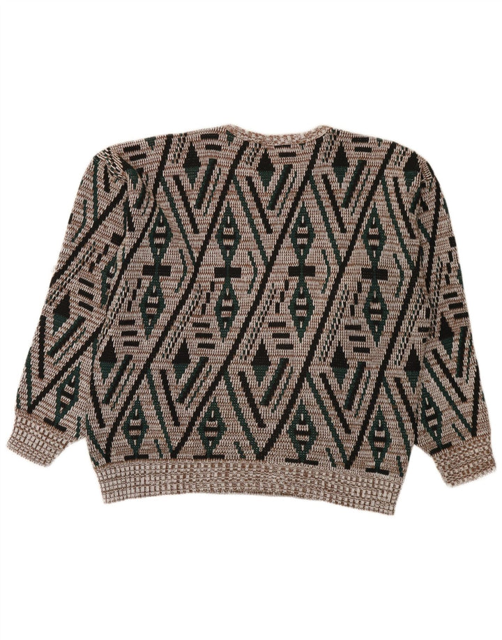 Suéter masculino vintage com gola redonda IT 52 grande geométrico multicolorido