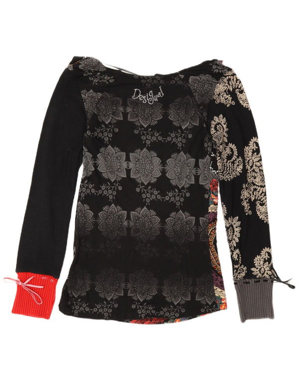 Top gráfico feminino Desigual manga comprida UK 18 XL algodão paisley preto