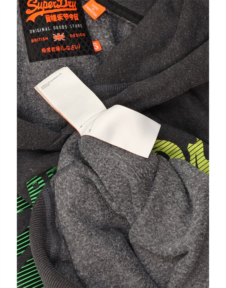 Suéter com capuz gráfico masculino Superdry pequeno algodão cinza