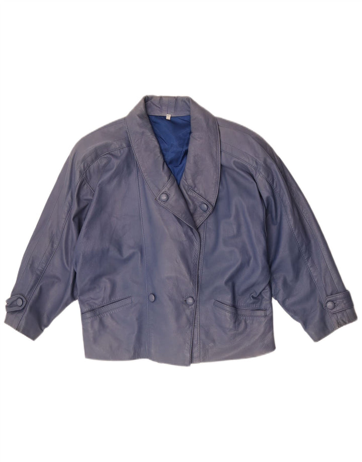Jaqueta de couro oversized feminina vintage EU 40 azul médio