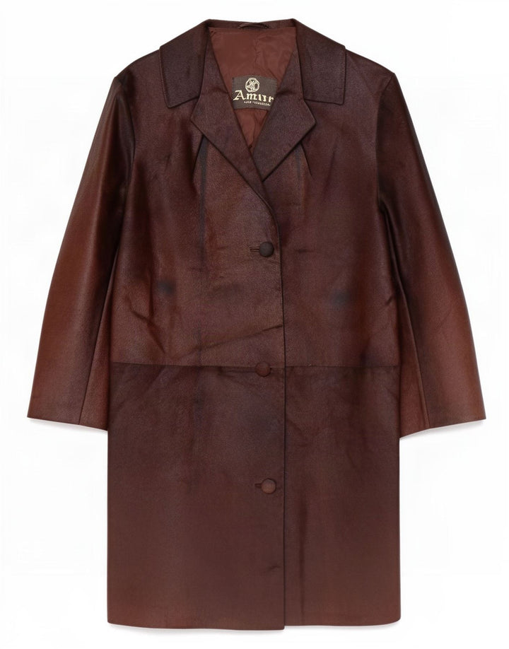 Jaqueta de couro feminina vintage UK 14 marrom médio