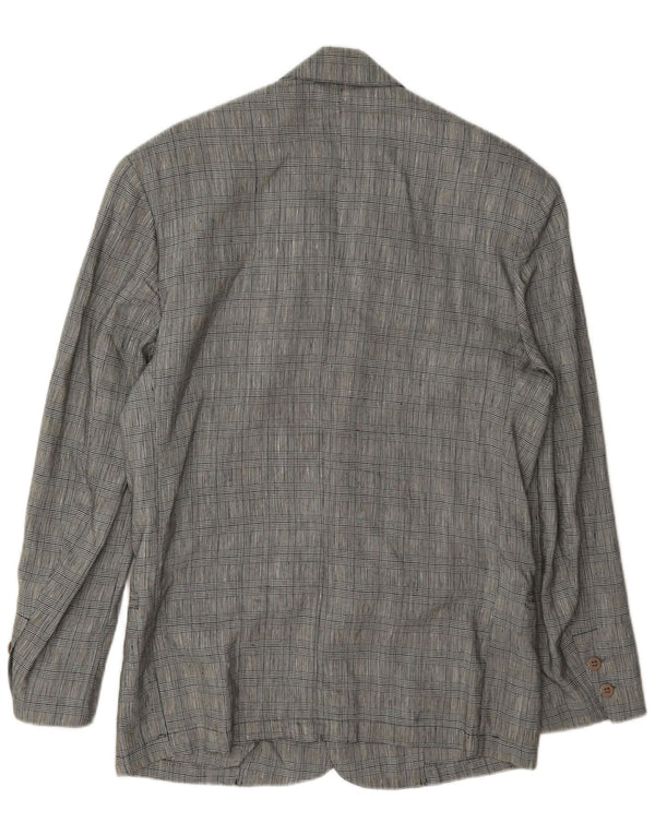 Jaqueta blazer masculina vintage com 2 botões Reino Unido 36 linho houndstooth cinza pequeno
