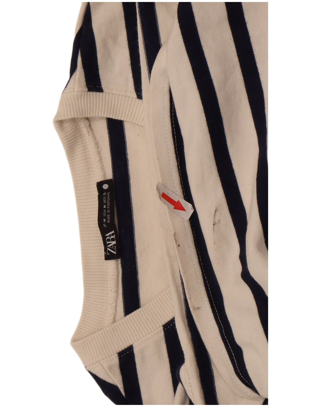 Top feminino Zara de manga comprida UK 12 listrado branco médio