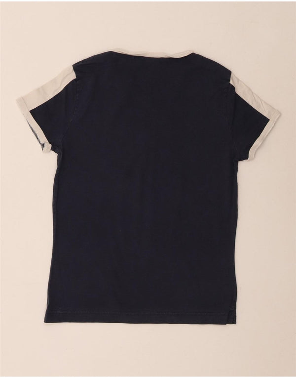 Camiseta feminina estampada Champion UK 12 bloco colorido azul marinho médio