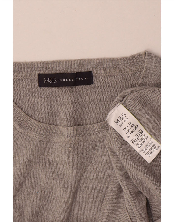 Suéter feminino Marks & Spencer com gola redonda Reino Unido 14 grande cinza acrílico