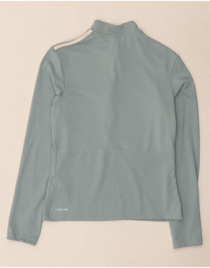 Adidas Mulher Aeroready Zip Neck Pulôver Treino Top Reino Unido 16/18 Grande Azul