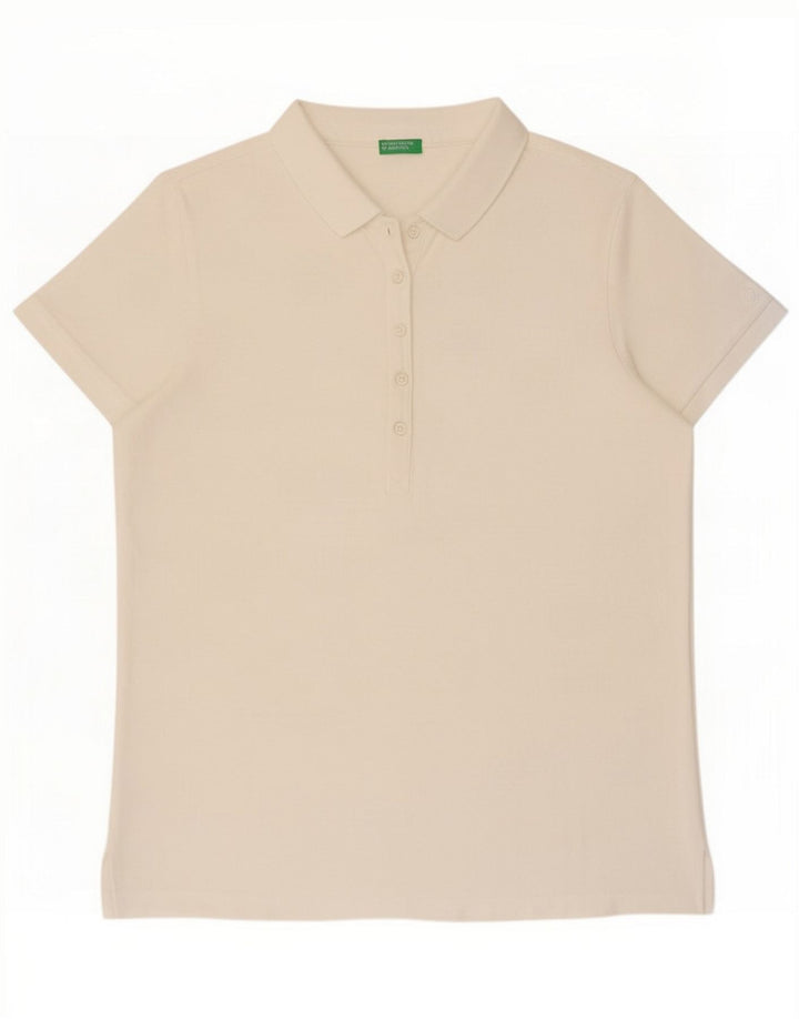 Camisa pólo feminina Benetton Reino Unido 14 branco médio