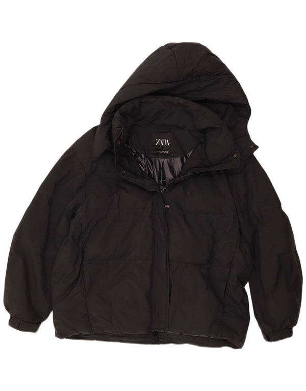 Zara Jaqueta feminina acolchoada com capuz e grandes dimensões UK 18 XL preta