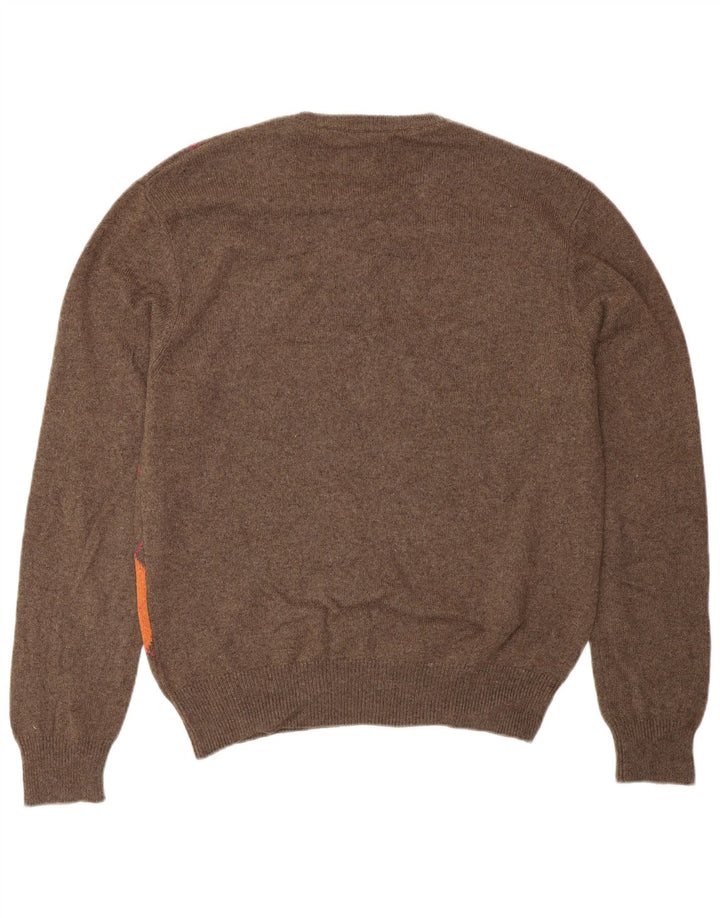 Suéter masculino VINTAGE com gola redonda IT 48 pequeno marrom argyle/diamante