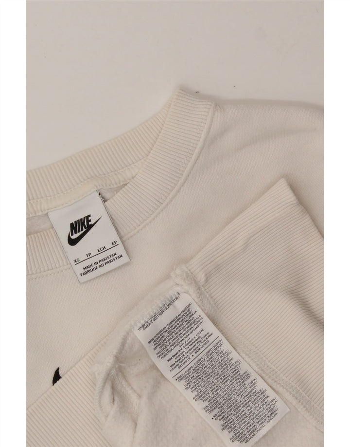 NIKE Womens Oversized Crop Sweatshirt Jumper UK 6 XS White Cotton Vintage Nike and Second-Hand Nike from Messina Hembry 
