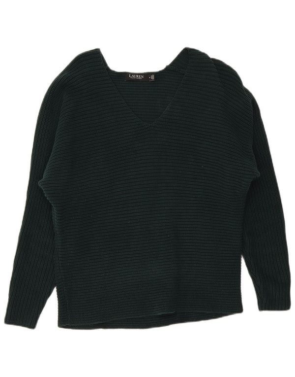 Ralph Lauren Womens V-Neck Jumper Sweater UK 14 Medium Green Cotton