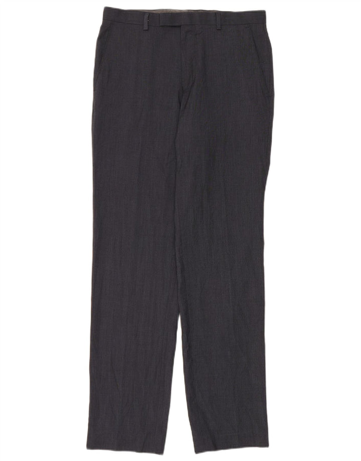Calça masculina de terno reto Marks & Spencer W30 L33 azul marinho poliéster