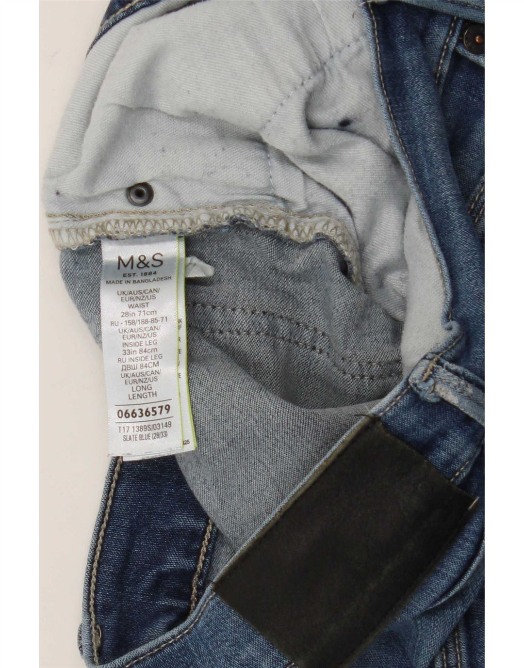 Marks & Spencer Calça jeans slim masculina desgastada W28 L33 algodão azul