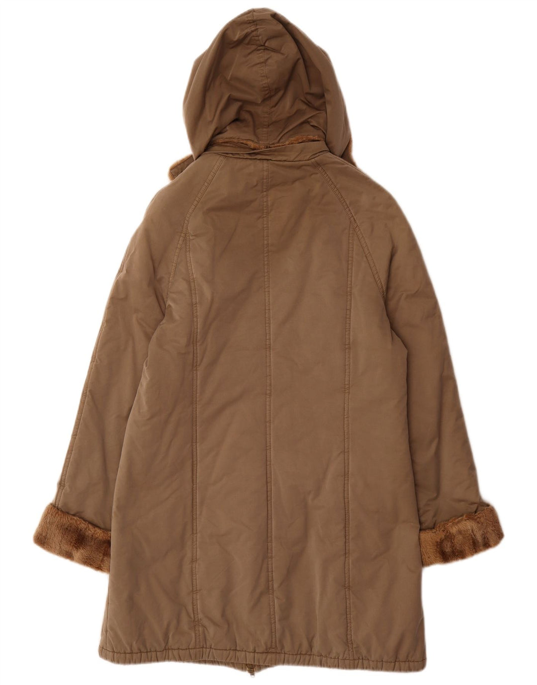 Casaco acolchoado com capuz feminino Max & Co. Reino Unido 12 algodão marrom médio