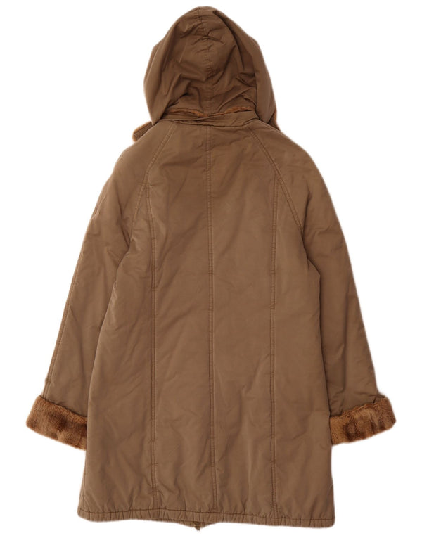 Casaco acolchoado com capuz feminino Max & Co. Reino Unido 12 algodão marrom médio