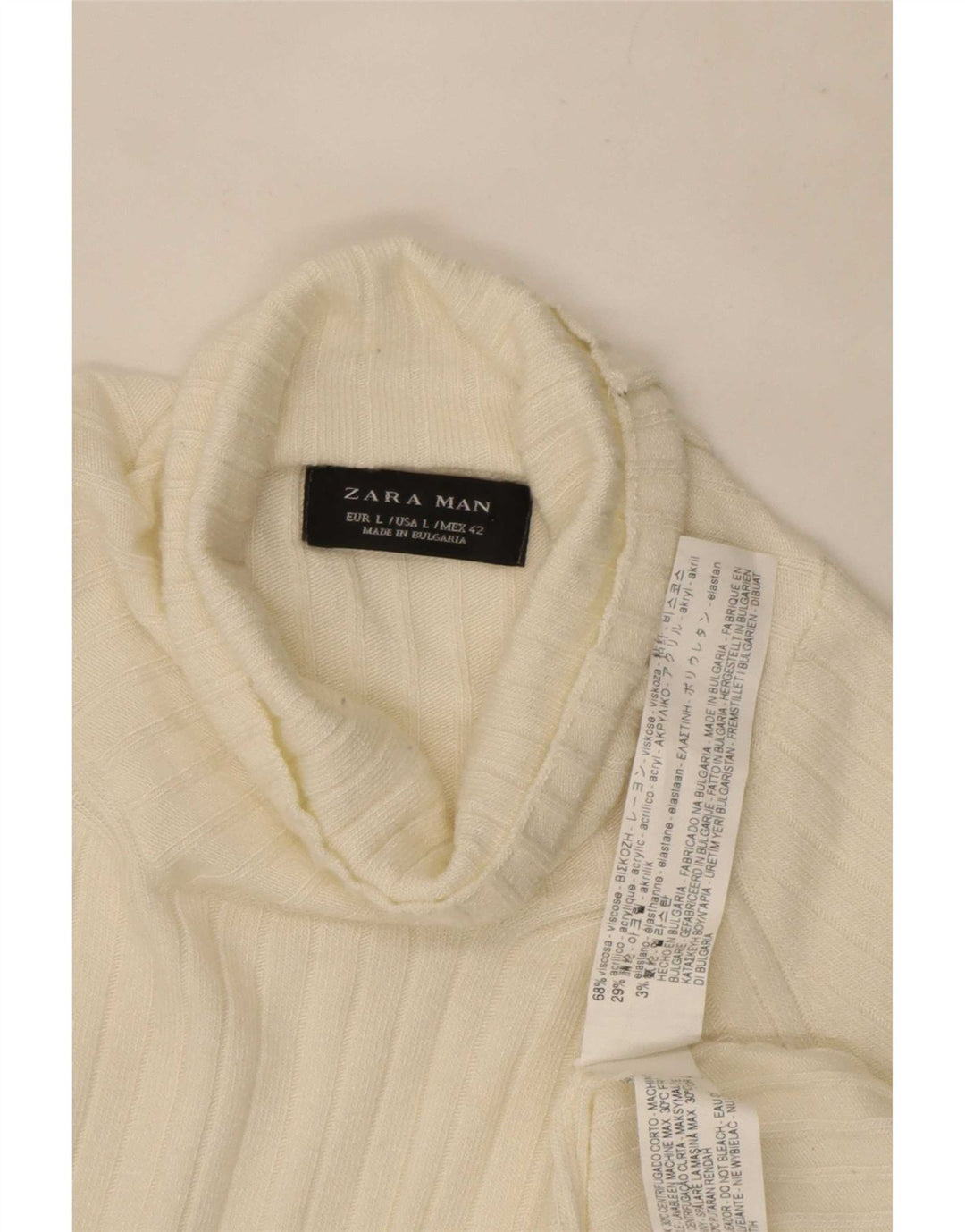 Zara Suéter masculino com gola redonda e viscose branca grande