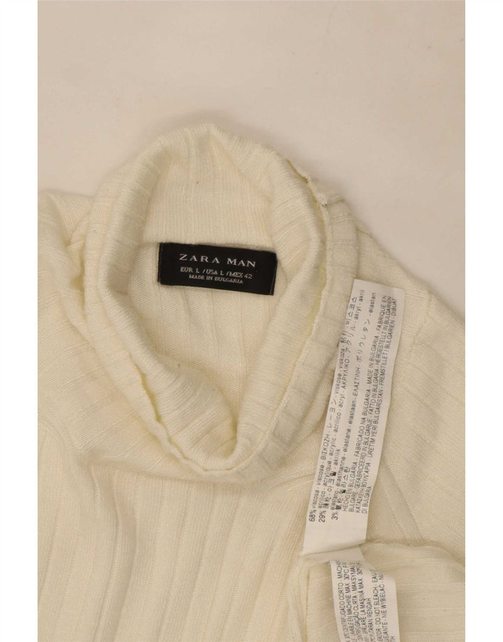Zara Suéter masculino com gola redonda e viscose branca grande
