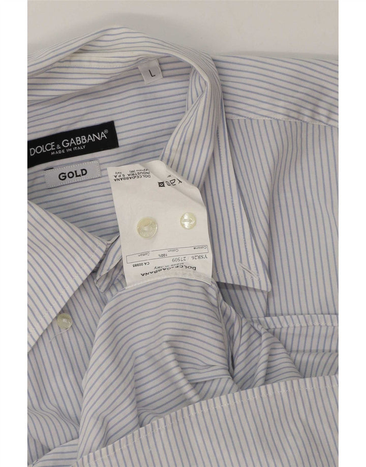 Camisa masculina Dolce & Gabbana grande algodão listrado azul