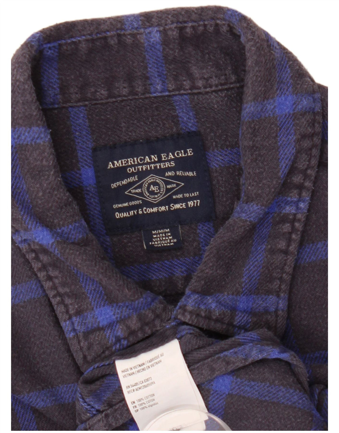 Camisa masculina de flanela American Eagle médio algodão xadrez azul marinho