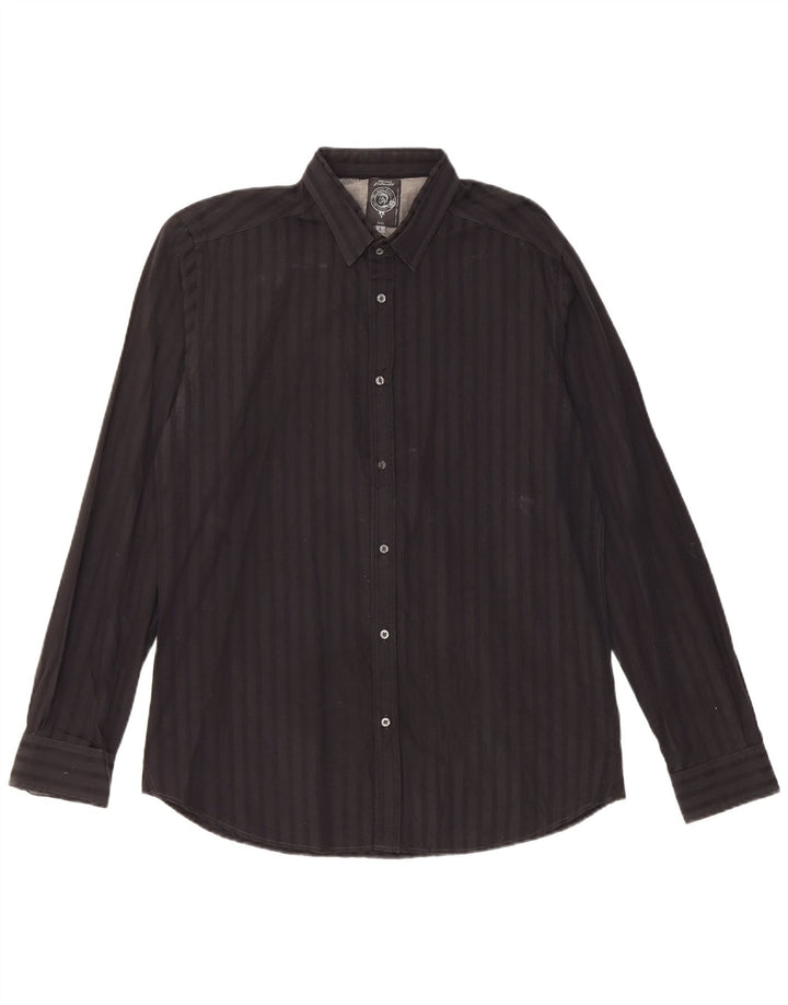 Camisa masculina diesel grande listrada preta de algodão