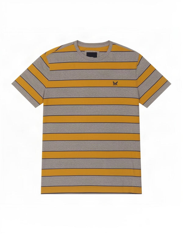Camiseta masculina Crew Clothing Top pequeno algodão listrado cinza